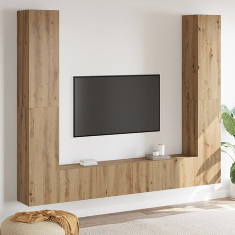 ZNTS TV Cabinet with Storage with Door 6 pcs Brown Large Engineered wood 3393449
