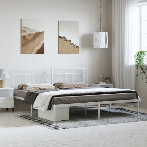 Metal Bed Frame without Mattress with Headboard White 183x213cm 373745