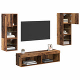 TV Wall Unit Wall-mounted 6 pcs Old Wood Engineered Wood 3402929