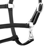 ZNTS Real Leather Headcollar Stable Halter Adjustable Black Full 90891
