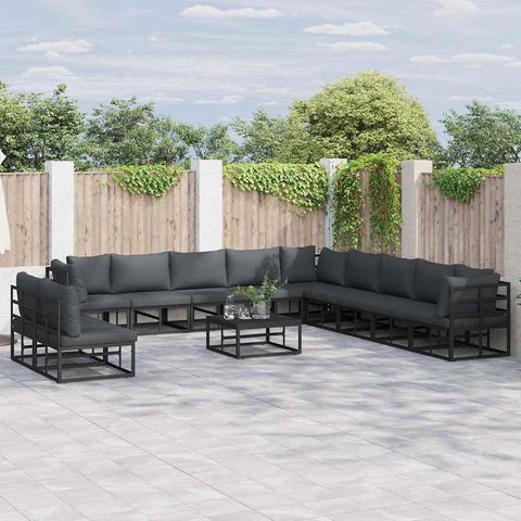 Garden Sofa Set with Cushion Black Aluminium 3378880