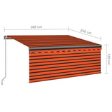 Manual Retractable Awning with Blind&LED 3x2.5m Orange&Brown 3069385