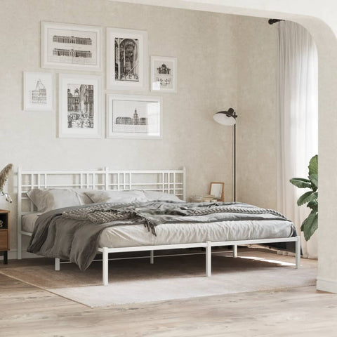 Metal Bed Frame without Mattress with Headboard White 200x200cm 376380