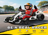 24V Electric Go Kart for Kids with Adjustable Seat for 6-12 Years, White T3398P422374