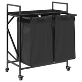 Laundry Basket 2 Compartments with Wheels Black Oak 859095