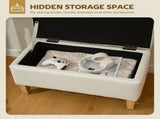 30L Linen Storage Ottoman Padded Footstool with Rubberwood Legs for Storage Box, Bed End, Shoe T3398P423865