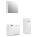 ZNTS 3 Piece Bathroom Cabinet Set High Gloss White Engineered Wood 3115872