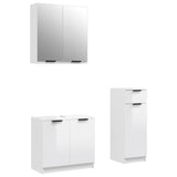 ZNTS 3 Piece Bathroom Cabinet Set High Gloss White Engineered Wood 3115872