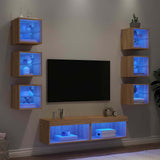 8 Piece TV Wall Units with LED Sonoma Oak Engineered Wood 3216635