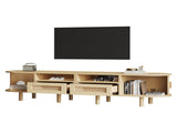 TV Stand with 2 Rattan Drawer and 2 Sliding Doors,Oval TV Cabinet Storage Sideboard with Rounded N605P415641E