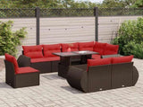 9 Piece Garden Sofa Set with Cushions Brown Poly Rattan Acacia 3326665