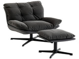 Accent Chair with Footstool, Swivel Lounge Chair with Chenille Upholstery, Metal Base, Dark Grey T3398P554106