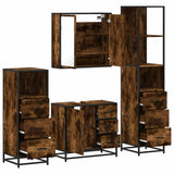 4 Piece Bathroom Furniture Set Smoked Oak Engineered Wood 3301257