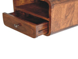 Solid Wood Extra Mini Wall Mounted Curved Chestnut Bedside, 1 Drawer and Open Slot, Dark Brown B2743P403036