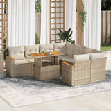 9 Piece Garden Sofa Set with Cushions Beige Poly Rattan Acacia 3327467