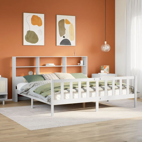 ZNTS Bookcase Bed without Mattress White 180x200 cm Super King Solid Wood Pine 3321711