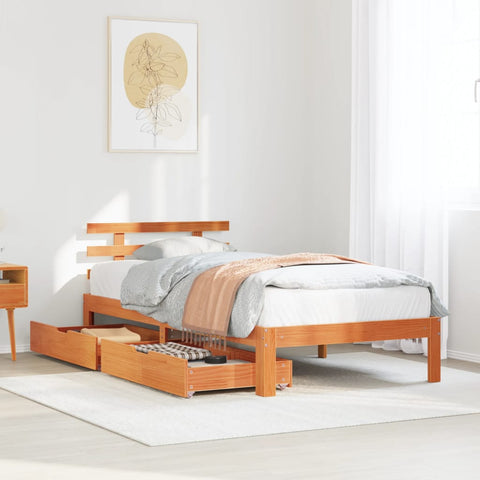 ZNTS Bed Frame with Drawers without Mattress Wax Brown 75x190 cm Small Single 3302020