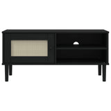 TV Cabinet SENJA Rattan Look Black 106x40x49cm Solid Wood Pine 358042