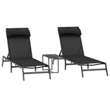 Sunloungers 2-person 3 pcs Black and Anthracite Steel 42010349