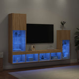 4 Piece TV Wall Units with LED Sonoma Oak Engineered Wood 3216649