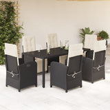 7 Piece Garden Dining Set with Cushions Black Poly Rattan 3212454
