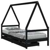 Kids Bed Frame with Drawers Black 90x200 cm Solid Wood Pine 834470