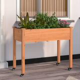 Wheeled Planter with Liner Brown 118x59x80 cm Solid Wood Fir 3157827