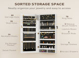 108 x 37cm Lockable Jewellery Cabinet, with LED Lights - White Surface and Black Lining T3398P341281