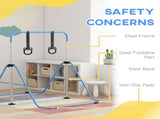 Adjustable Height, Foldable Kids Gymnastics Bar w/ Non-slip Rubber Floor Rings, for 3 Years, Blue T3398P378985