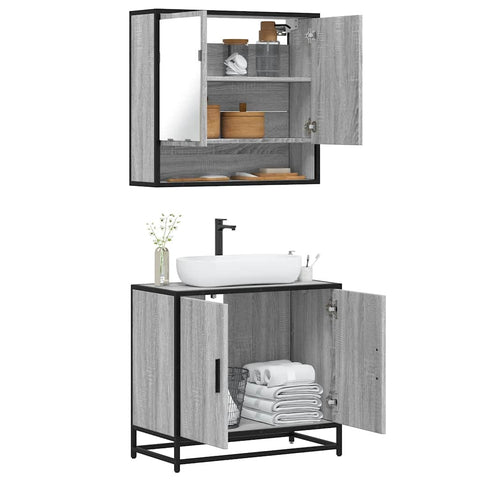 ZNTS 2 Piece Bathroom Furniture Set Grey Sonoma Engineered Wood 3300918