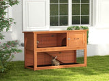 Two-Tier Antiseptic Wood Rabbit Hutch, 102cm Guinea Pig Hutch with Run - Orange T3398P554259