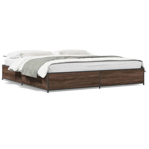 ZNTS Bed Frame Brown Oak 200x200 cm Engineered Wood and Metal 3279826