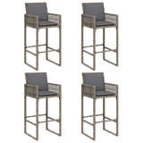 5 Piece Garden Bar Set with Cushions Grey Poly Rattan Acacia 3328903