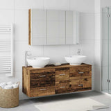 Bathroom Furniture Set 4 pcs Old Wood Engineered Wood and Glass 3406989