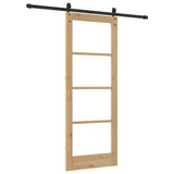 Sliding Door Natural 78 x 202 cm Solid Pine Wood and Glass 3332327