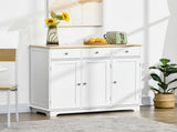 Sideboard with Rubber Wood Top, Modern Storage Cabinet, Kitchen Cupboard with Doors, Drawers and T3398P330527