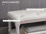 2-Tier Bed End Bench, Vintage Stool, Wooden Window Seat with Storage Shelf, Button Tufted T3398P344378