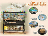 3 Tier Large Hamster Cage on Wheels with 17 cm Deep Tray, Storage Shelf for Syrian, Gerbil, Rats T3398P425335