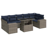 8 Piece Garden Sofa Set with Cushions Grey Poly Rattan Acacia 3326762