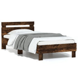 Bed Frame without Mattress with LED Lights Smoked Oak 75x190 cm 838754