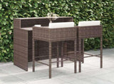 3 Piece Garden Bar Set with Cushions Poly Rattan Brown 3095399