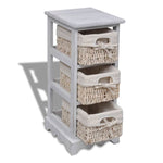 Wooden Storage Rack 3 Weaving Baskets White 240796
