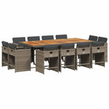 13 Piece Garden Dining Set with Cushions Grey Poly Rattan 3211226