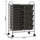 XXL 15-Drawer Mobile Storage Trolley Black Plastic 320407