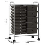 XXL 15-Drawer Mobile Storage Trolley Black Plastic 320407