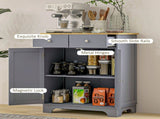 Side Storage Multi-use Sideboard Table Kitchen Floor Cabinet with Solid Wood Top, Adjustable Shelf, T3398P553467
