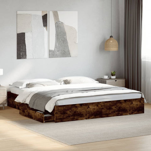 Bed Frame with Drawers without Mattress Smoked Oak 180x200 cm Super King 3280640