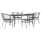 5 Piece Garden Dining Set Black Poly Rattan Glass 3334488