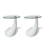 ZNTS Coffee Table 2 pcs with Round Glass Top High Gloss White 240322