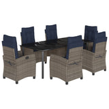 7 Piece Garden Dining Set with Cushions Grey Poly Rattan 3212879